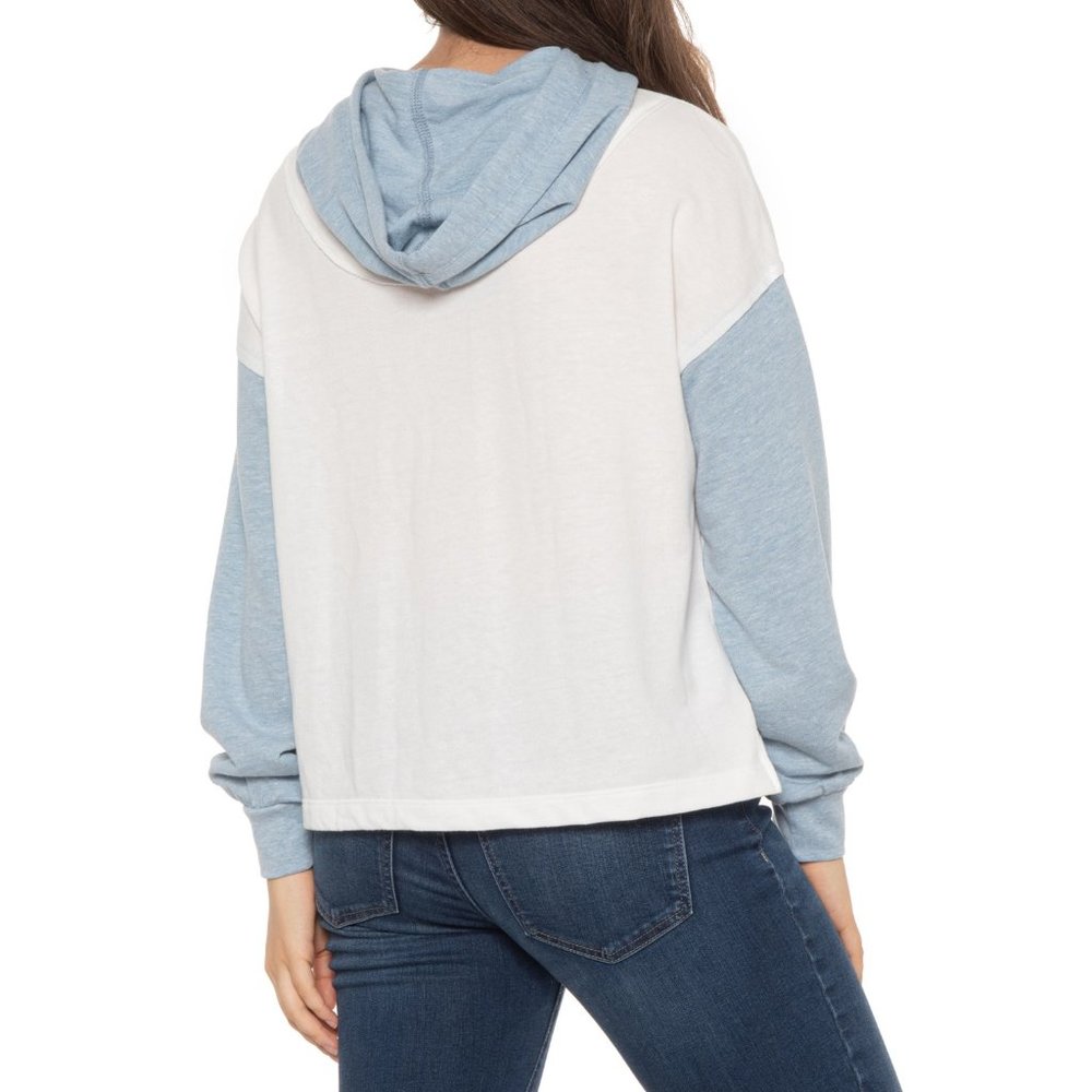 NEW Women's Madewell Lightweight Hoodie Blue White Hooded Sweatshirt Size M NWT